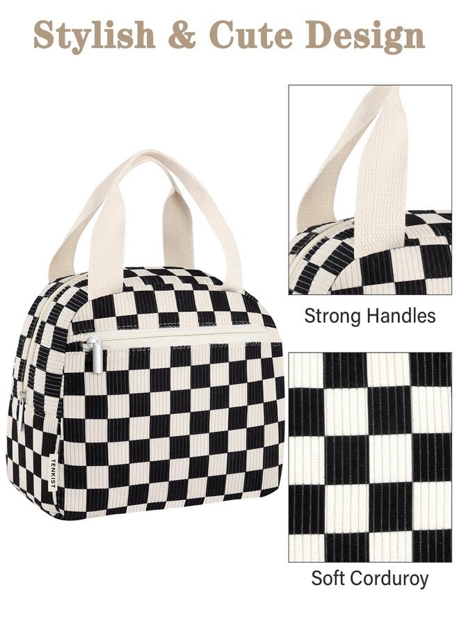 TENKIST Cute Lunch Box Tote Bag - CoolerCorduroy Insulated Bags for Women - Lightweight Reusable Portable Soft Lunch Pail Kit for Kids Teen Girl Adults Work School Picnic Travel Checkered 8L - Image 5