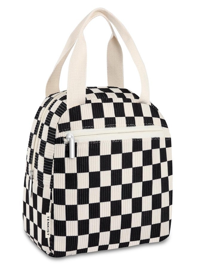 TENKIST Cute Lunch Box Tote Bag - CoolerCorduroy Insulated Bags for Women - Lightweight Reusable Portable Soft Lunch Pail Kit for Kids Teen Girl Adults Work School Picnic Travel Checkered 8L - Image 1
