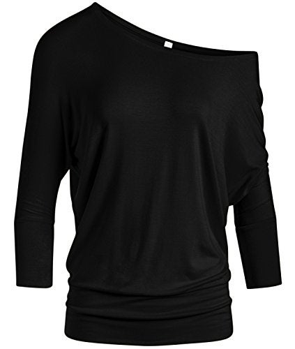 Simlu Dolman Top Round Neck Top Off the Shoulder, Small, Black - Image 1