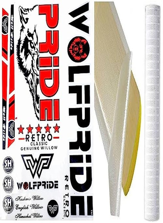 WOLF PRIDE Retro Classic Premium Quality Cricket Bat Sticker Combo (Red Sticker, White Grip and Sheet) - Image 2