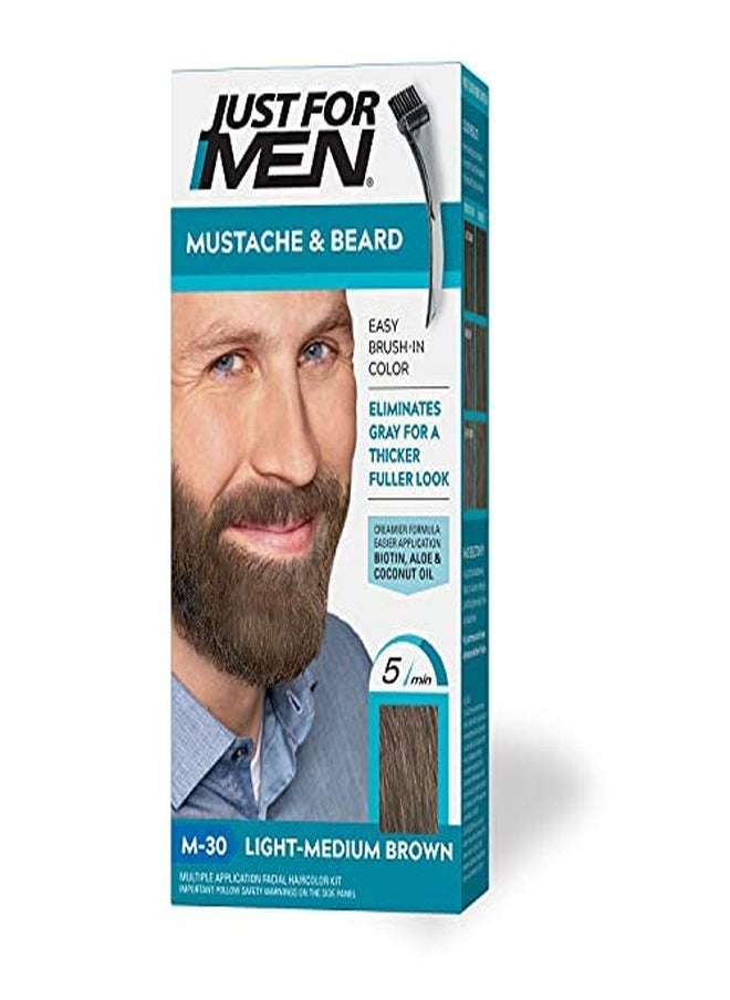 Just For Men صبغة الشارب واللحية، تلوين اللحية للشعر الرمادي مع فرشاة متضمنة - اللون: بني فاتح متوسط، M-30 (قد تختلف التعبئة)  - Image 1