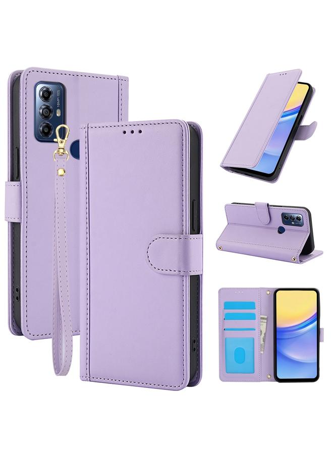 اس-توب جراب لهاتف Motorola Moto G Play 2023، مصنوع من الجلد بلون نقي وفتحات للبطاقات، مع حبل مزدوج - Image 1