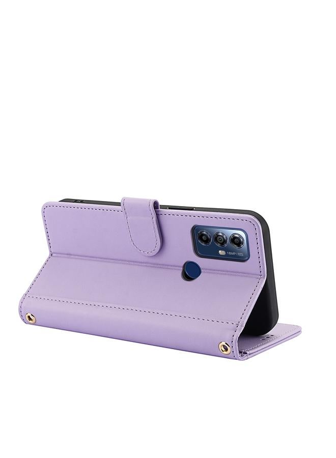 اس-توب جراب لهاتف Motorola Moto G Play 2023، مصنوع من الجلد بلون نقي وفتحات للبطاقات، مع حبل مزدوج - Image 4