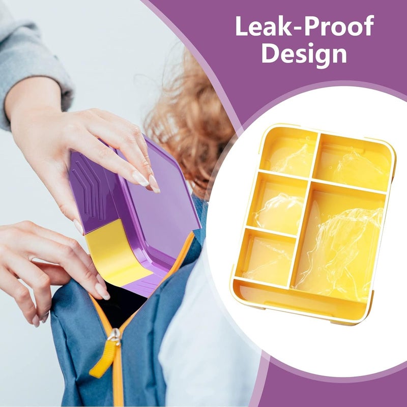 هاب تيم صندوق غداء هاب تيم بنتو للأطفال والكبار، حاويات غداء مع أدوات مائدة للأولاد والبنات، مانع للتسرب، آمن للاستخدام في الميكروويف وغسالة الأطباق والفريزر، خالٍ من مادة BPA، أرجواني، (SA1265-PP) - Image 5