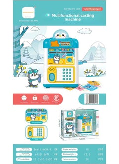 Moe Fun White Rabbit Penguin Multifunctional Fingerprint Unlock Coin Machine Face Recognition Piggy Bank Password Access Toy-Color:6096 Penguin Piggy Bank