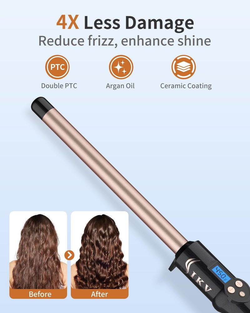 IKV 3/4 Inch Curling Wand for Long Hair,Long Barrel Curling Iron Wand for Beach Waves,Dual Voltage Hair Curling Iron Ceramic Thin Barrel - Image 3