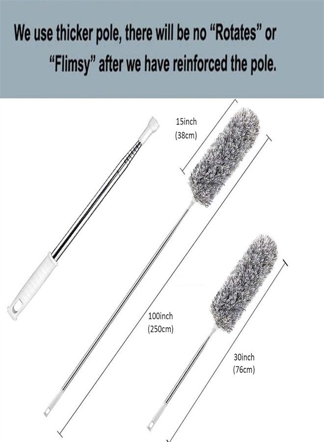 Telescopic Feather Duster grey, Lengthened dust Duster with 76cm to 2.5m Telescoping Extension PoleExtendable Duster for Cleaning Roof, Ceiling Fan Blinds Cobwebs Sofa  - Image 2