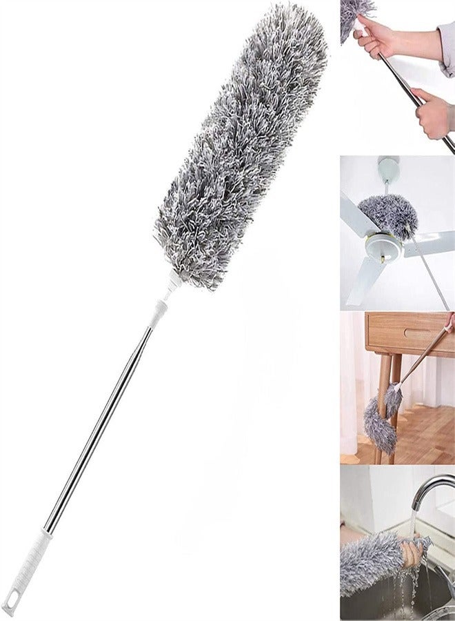 Telescopic Feather Duster grey, Lengthened dust Duster with 76cm to 2.5m Telescoping Extension PoleExtendable Duster for Cleaning Roof, Ceiling Fan Blinds Cobwebs Sofa