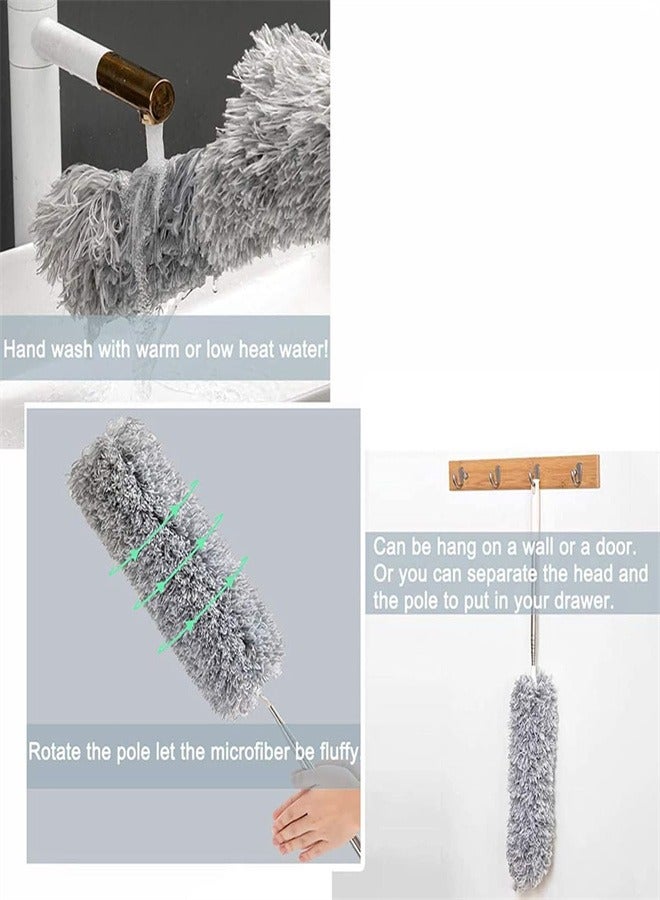 Telescopic Feather Duster grey, Lengthened dust Duster with 76cm to 2.5m Telescoping Extension PoleExtendable Duster for Cleaning Roof, Ceiling Fan Blinds Cobwebs Sofa  - Image 3