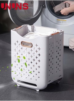 UNUNS 2-Layer Laundry Basket Bathroom Removable Clothes Storage Basket With Wheels Foldable Household Simple Shelf For Bathroom Kitchen Living Room  - Image 5