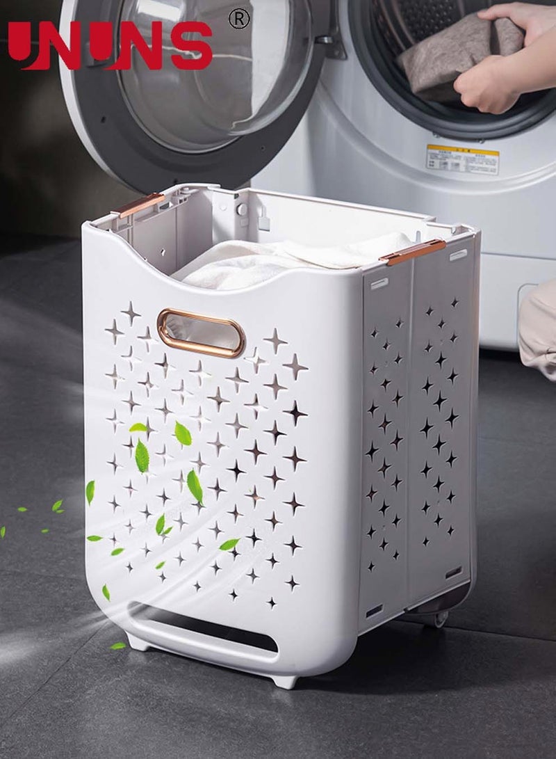 UNUNS 2-Layer Laundry Basket Bathroom Removable Clothes Storage Basket With Wheels Foldable Household Simple Shelf For Bathroom Kitchen Living Room - Image 5