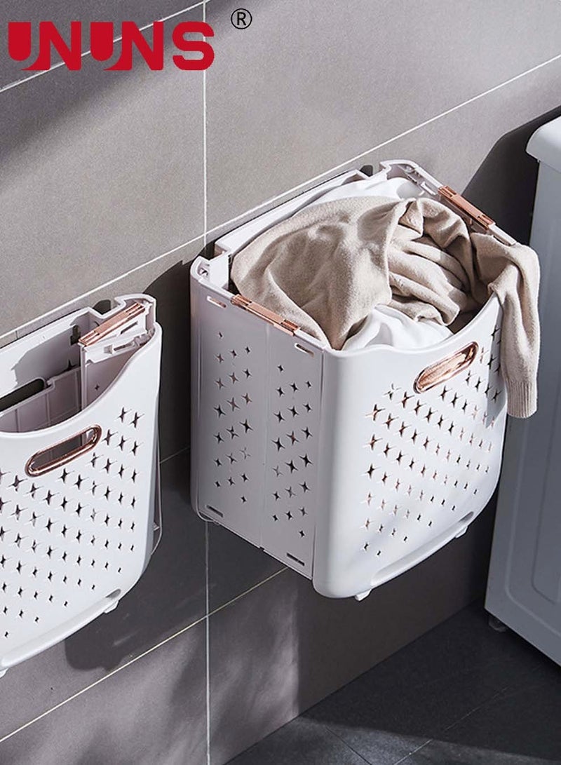 UNUNS 2-Layer Laundry Basket Bathroom Removable Clothes Storage Basket With Wheels Foldable Household Simple Shelf For Bathroom Kitchen Living Room - Image 3