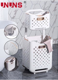 UNUNS 2-Layer Laundry Basket Bathroom Removable Clothes Storage Basket With Wheels Foldable Household Simple Shelf For Bathroom Kitchen Living Room  - Image 1