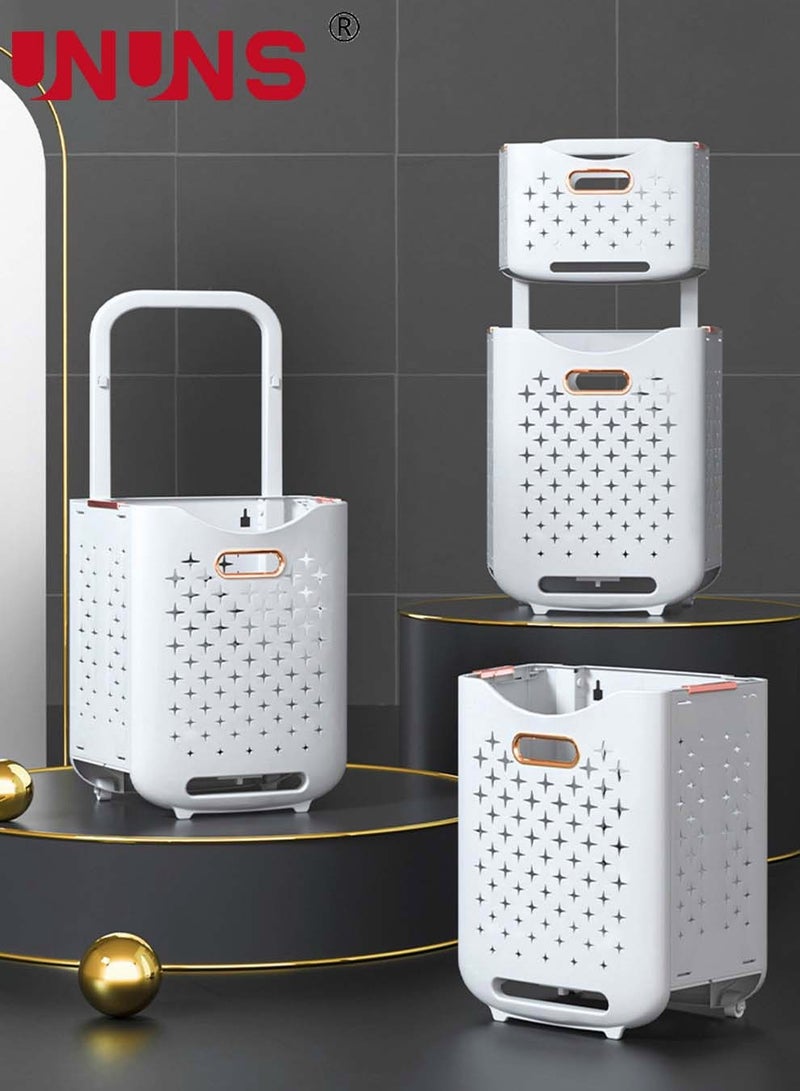 UNUNS 2-Layer Laundry Basket Bathroom Removable Clothes Storage Basket With Wheels Foldable Household Simple Shelf For Bathroom Kitchen Living Room - Image 2