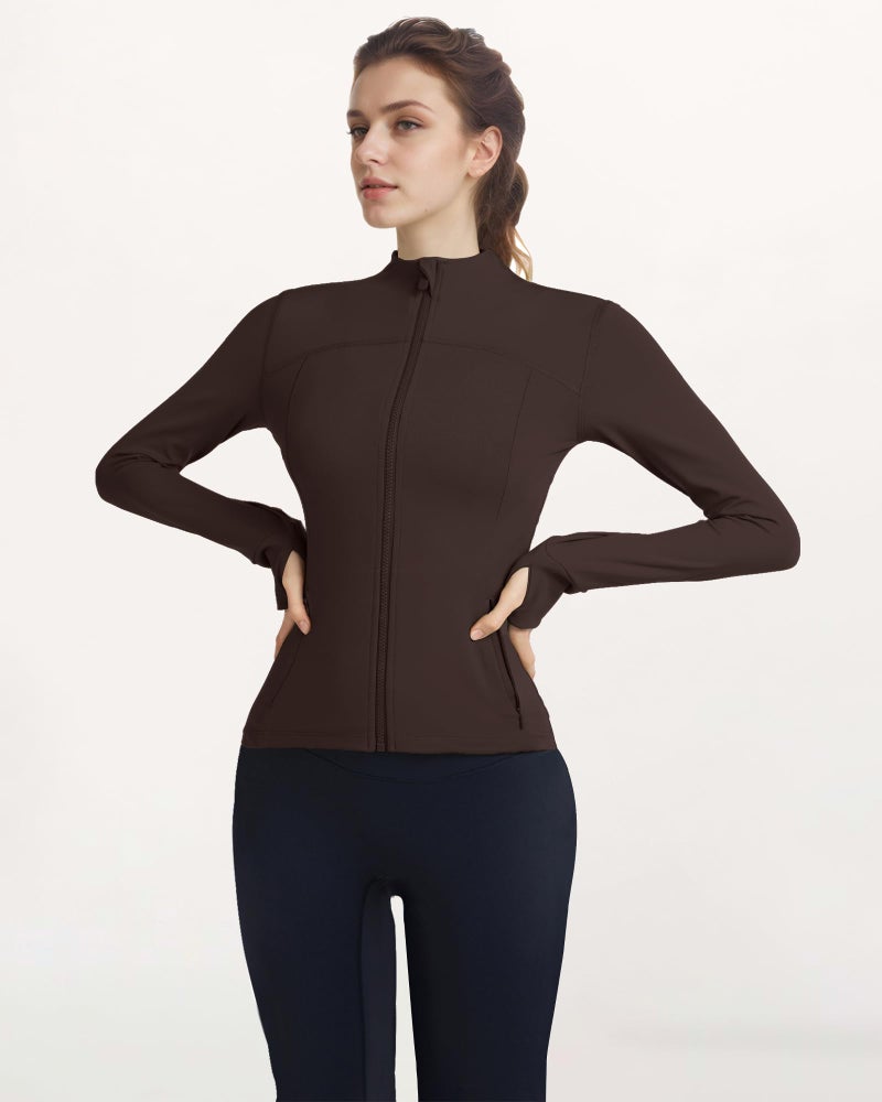 Locachy Women's Slim Fit Full Zip Athletic Running Sports Workout Jacket with Thumb Holes 01 Coffee XL - Image 4