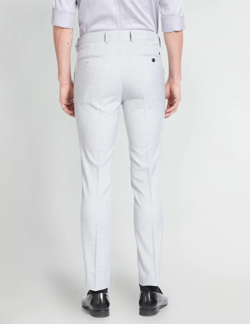 Arrow Light Grey Super Slim Autoflex Checked Trousers for Men | Best Price UAE