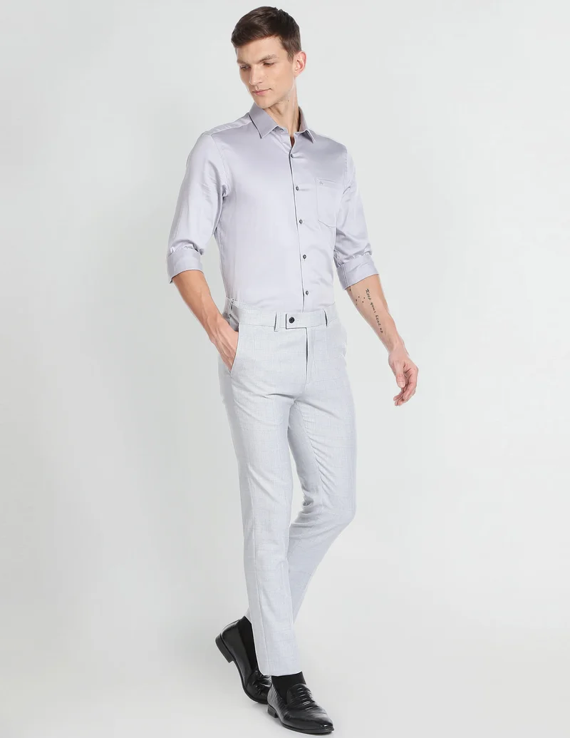 Arrow Light Grey Super Slim Autoflex Checked Trousers for Men | Best Price UAE