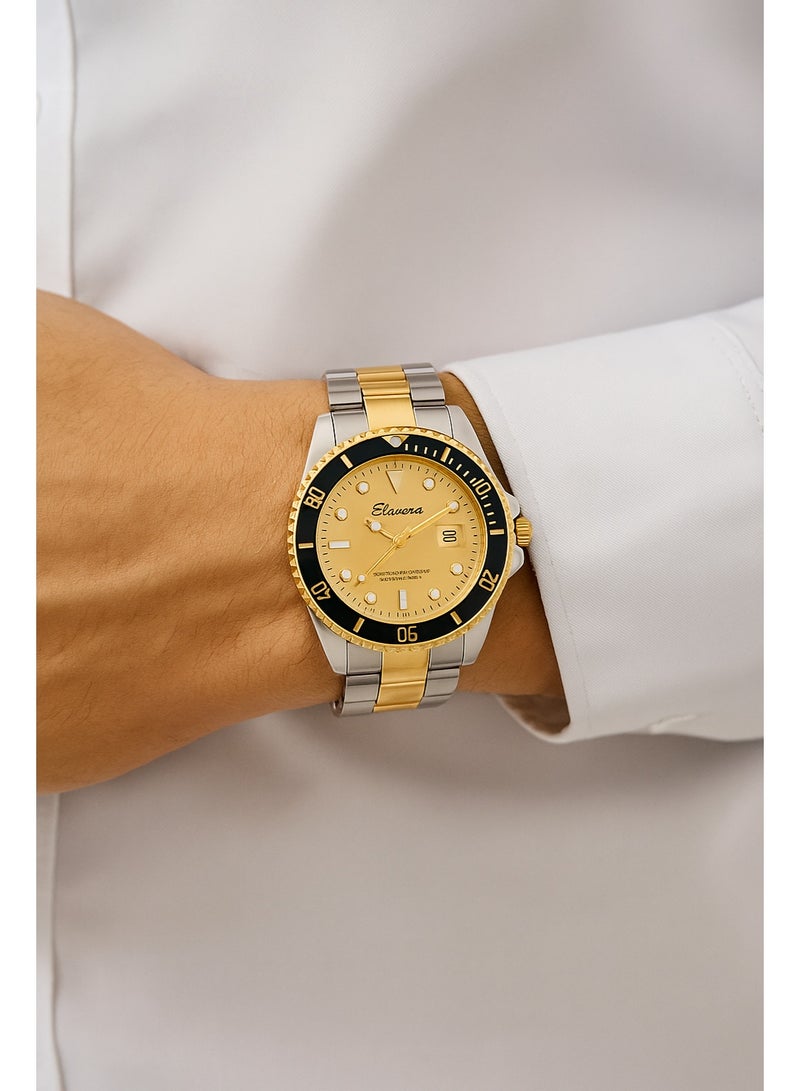 إيلانوفا ساعة يد رجالية فاخرة مصنوعة من الستانلس ستيل، مقاومة للماء، مزودة بزجاج ياقوتي، عقارب مضيئة، وآلية كوارتز دقيقة.طراز EL777 - Image 2