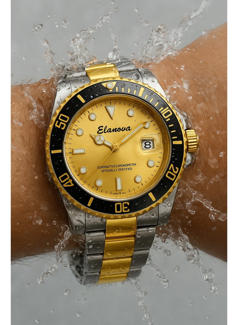 إيلانوفا ساعة يد رجالية فاخرة مصنوعة من الستانلس ستيل، مقاومة للماء، مزودة بزجاج ياقوتي، عقارب مضيئة، وآلية كوارتز دقيقة.طراز EL777 - Image 4