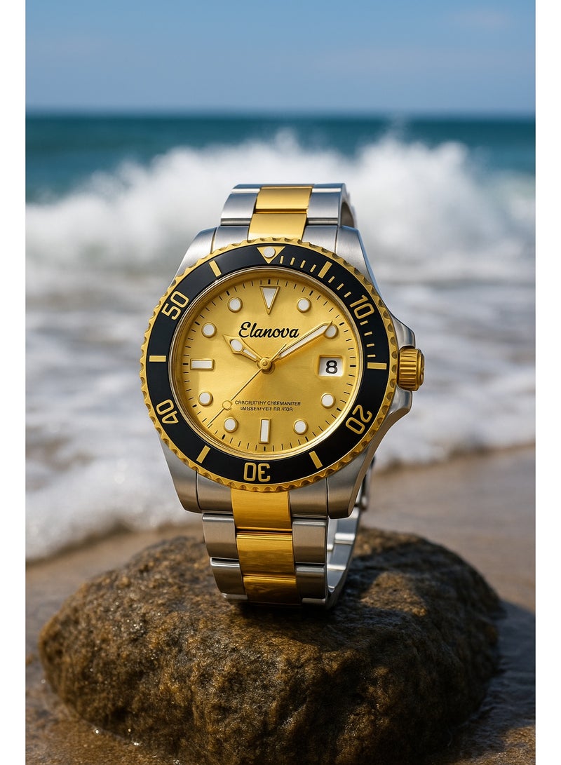 إيلانوفا ساعة يد رجالية فاخرة مصنوعة من الستانلس ستيل، مقاومة للماء، مزودة بزجاج ياقوتي، عقارب مضيئة، وآلية كوارتز دقيقة.طراز EL777 - Image 5