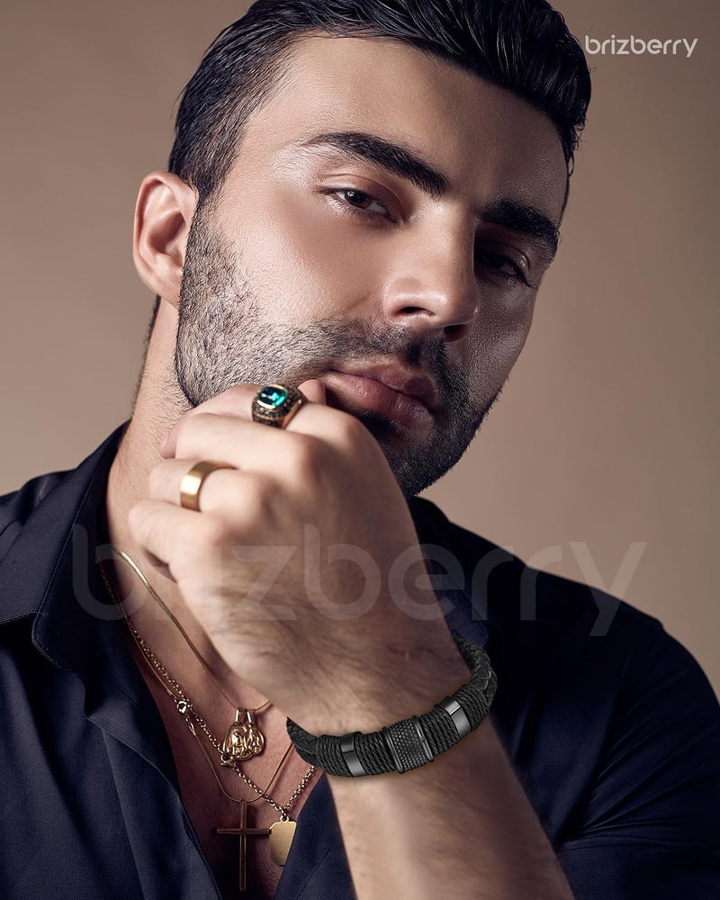 Brizberry ® Titanium Steel Vegan Leather Micro Insert Bracelet for Men & Boys - Image 4