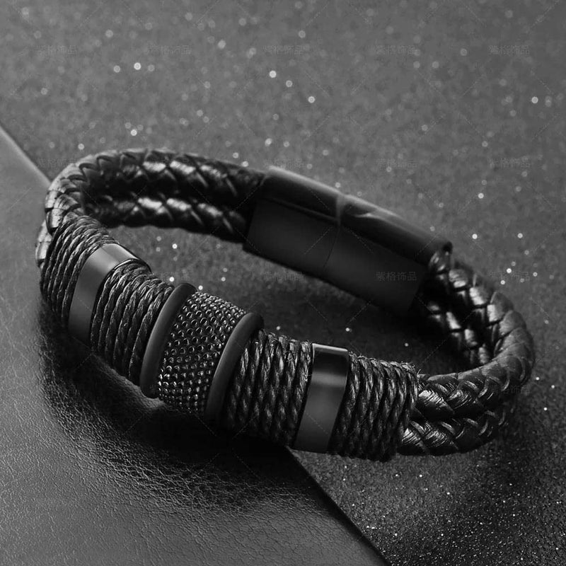 Brizberry ® Titanium Steel Vegan Leather Micro Insert Bracelet for Men & Boys - Image 2