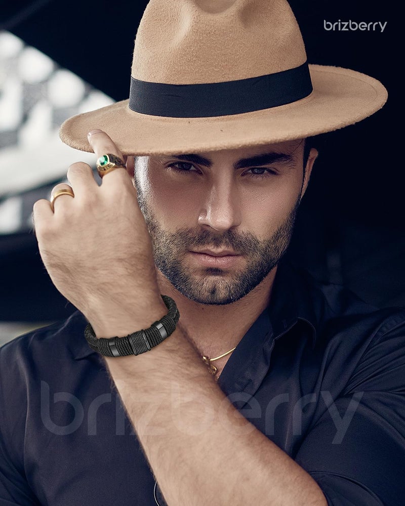 Brizberry ® Titanium Steel Vegan Leather Micro Insert Bracelet for Men & Boys - Image 5