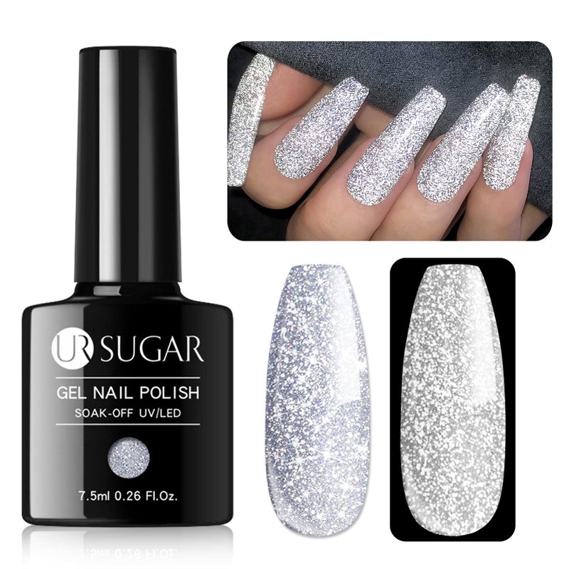 UR SUGAR Silver Sparkly Glitter Gel Nail Polish Disco Shiny Reflective Glitter Shimmery Gel Polish Long Lasting No Peeloff  Bubble Free DIY at Home Salon Manicure Gifts for Women Girls