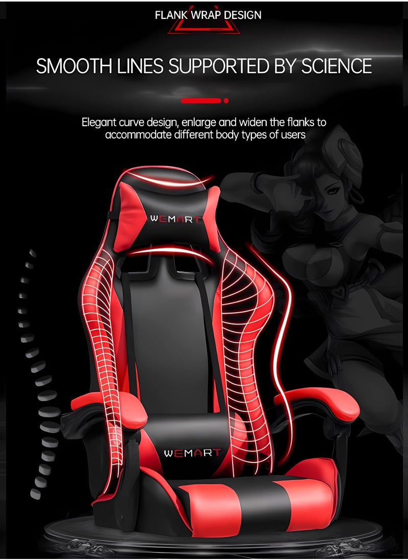 WEMART - Gaming Chair,Office Chair Ergonomic High Back Gaming Chair Tilt and Height Adjustable Computer Chair with Neck Massage Lumbar Support Office Chair, Comfortable Armrest Headrest and Footrest Red - Image 1