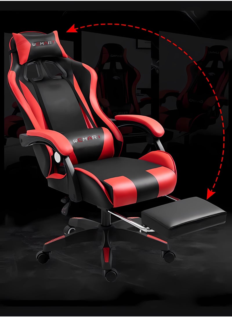 WEMART - Gaming Chair,Office Chair Ergonomic High Back Gaming Chair Tilt and Height Adjustable Computer Chair with Neck Massage Lumbar Support Office Chair, Comfortable Armrest Headrest and Footrest Red - Image 1