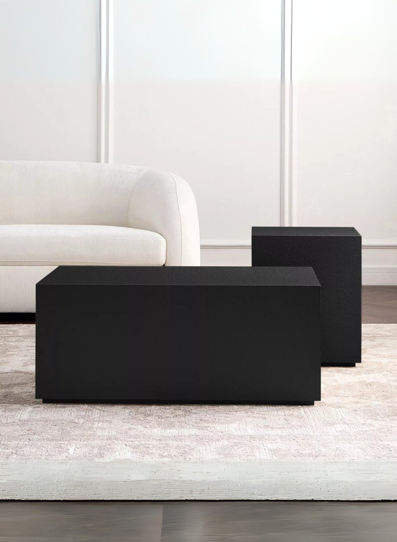 Karnak Mist 2-Piece Black Rectangular Coffee Table Set – Modern Minimalist Block Design Luxury Center Tables for Living Room, Lounge & Office UAE - Image 1