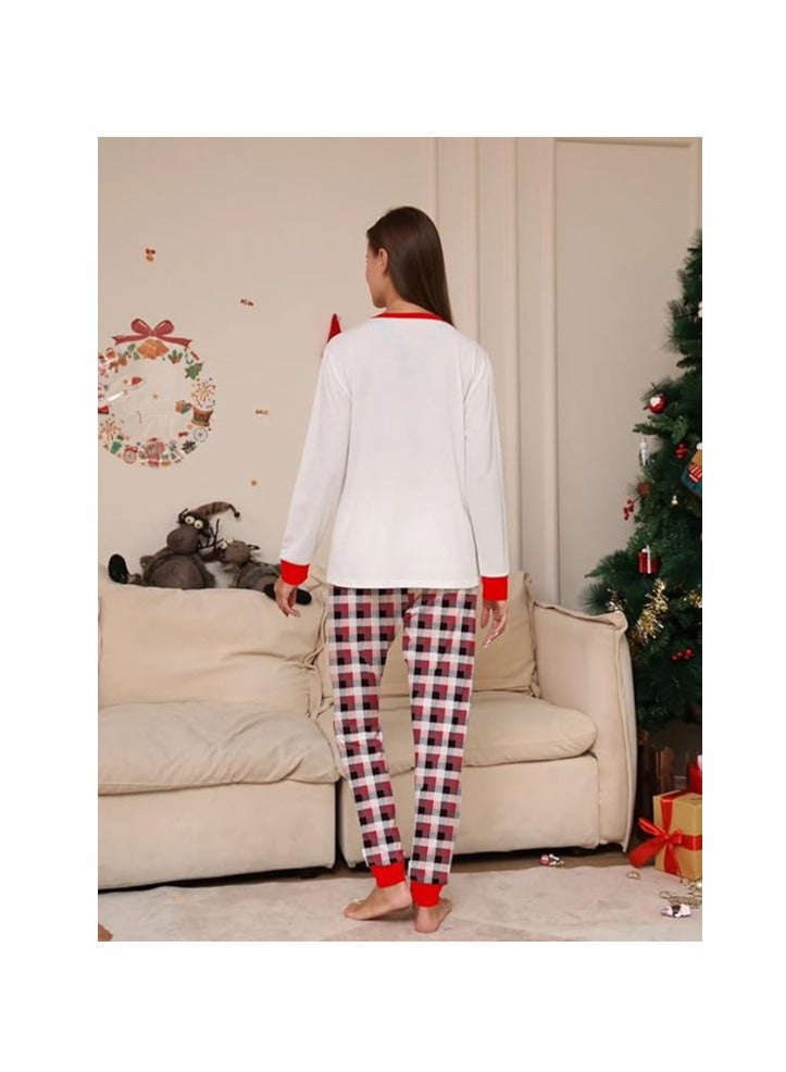 UKR Merry Christmas Family Pajama Set White T-Shirt & Red Plaid Pants Sleepwear | Holiday Matching PJs for Women | Festive Christmas Pajamas for Family Photos & Christmas Morning - Image 4