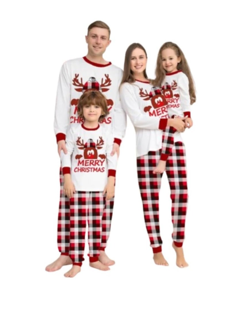 UKR Merry Christmas Family Pajama Set White T-Shirt & Red Plaid Pants Sleepwear | Holiday Matching PJs for Women | Festive Christmas Pajamas for Family Photos & Christmas Morning - Image 1
