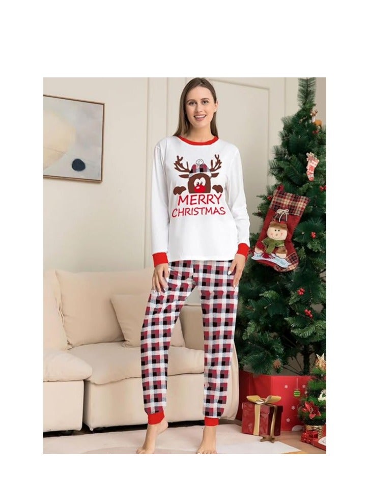 UKR Merry Christmas Family Pajama Set White T-Shirt & Red Plaid Pants Sleepwear | Holiday Matching PJs for Women | Festive Christmas Pajamas for Family Photos & Christmas Morning - Image 2