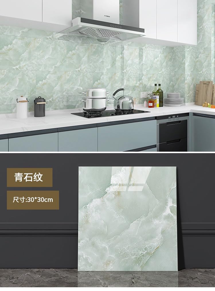 DISENO DISENO Wall Panels Peel and StickMarble Wall Panels for Interior Wall DecorBacksplash Tile Distinctive for Kitchen Showers Bathrooms Living Rooms Wall 30cm30cm Green 4  - Image 3