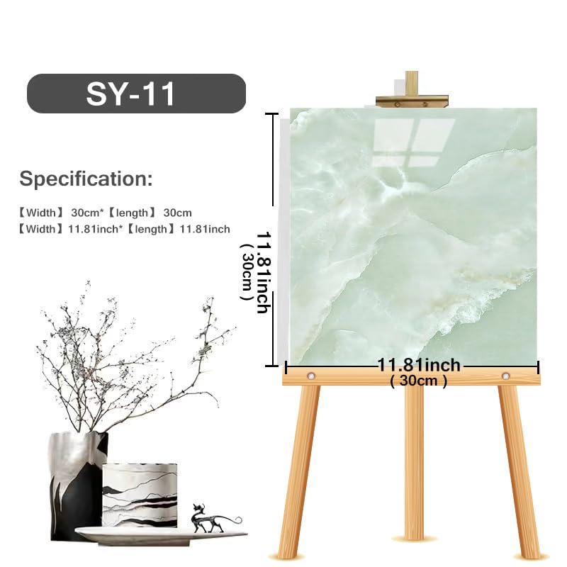 DISENO DISENO Wall Panels Peel and StickMarble Wall Panels for Interior Wall DecorBacksplash Tile Distinctive for Kitchen Showers Bathrooms Living Rooms Wall 30cm30cm Green 4  - Image 2