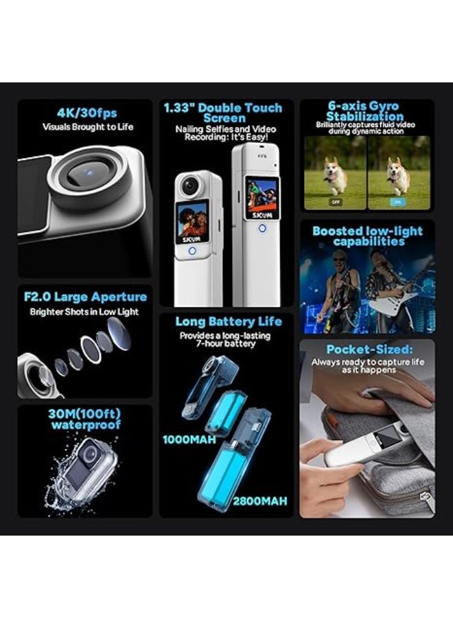 SJCAM C300 Pocket Travel Action Camera 4K,7Hour Power,154° Wide FOV Video Recording,6-Axis Stabilization,Dual-Touch Screen Body Camera,30M Waterproof,Vlogging and Youtube Live Streaming - Image 4