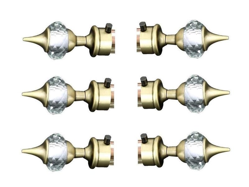 FERIO Antique Brass Rod end Cap Brass Antique Aluminium Diamond Curtain Brackets Curtain finials Curtain Rod Holder end Window Rod Holder for Door and Window Accessories Set of 3 6 Pcs - Image 1
