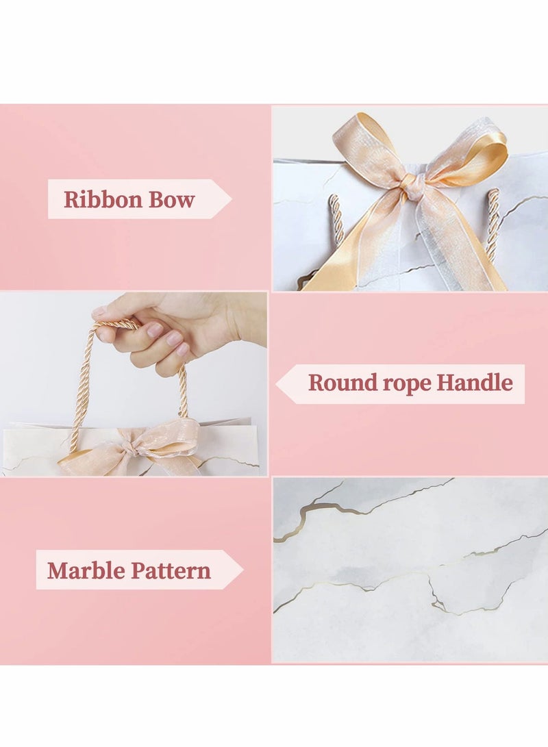 SYOSI 6 Pieces Gift Bags, Marble Pattern Gift Bag with Ribbon Bow, 11.8x10.6x4.7inch Waterproof Paper Gift Bag for Holiday Birthday Wedding Party, Baby Shower - Image 3