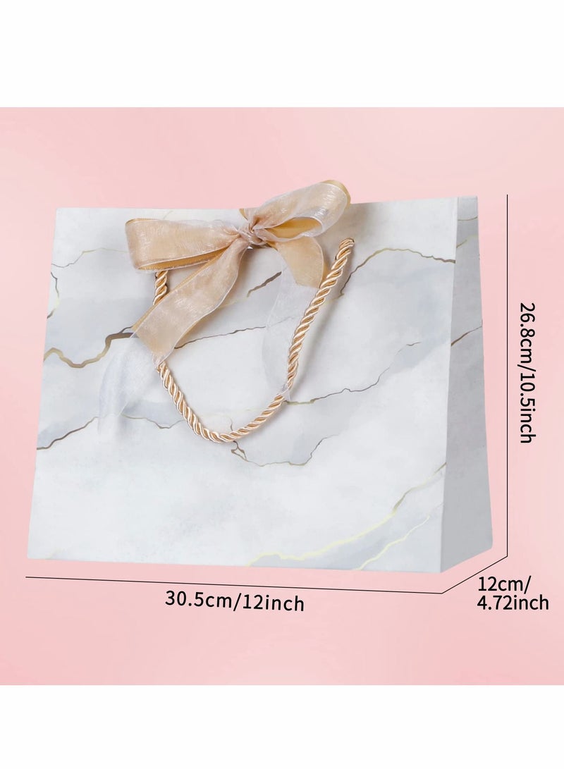 SYOSI 6 Pieces Gift Bags, Marble Pattern Gift Bag with Ribbon Bow, 11.8x10.6x4.7inch Waterproof Paper Gift Bag for Holiday Birthday Wedding Party, Baby Shower - Image 2