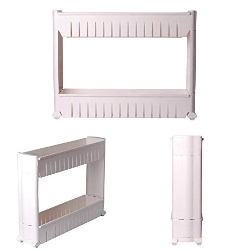 FAGVA 2 Layer Slim Side Space Saving Storage Organizer Rack Shelf with Wheels for Easy Movement Multipurpose Utility for Household Kitchen Office Bathroom Unbrekable Plastic - Image 5