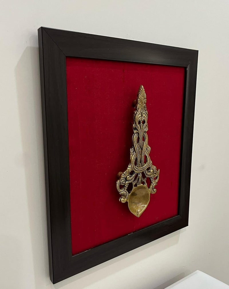 Yathashilpam Yathashilpam Brass Indian Traditional Wall Art I Antique Framed Decor I Wall Art for Living Room I Aesthetic Home Decor I Wall Hanging for Home Decoration I Yellow Antique I 27 cm x 29 cm I Pack of 1 Brass On Red Silk  - Image 3