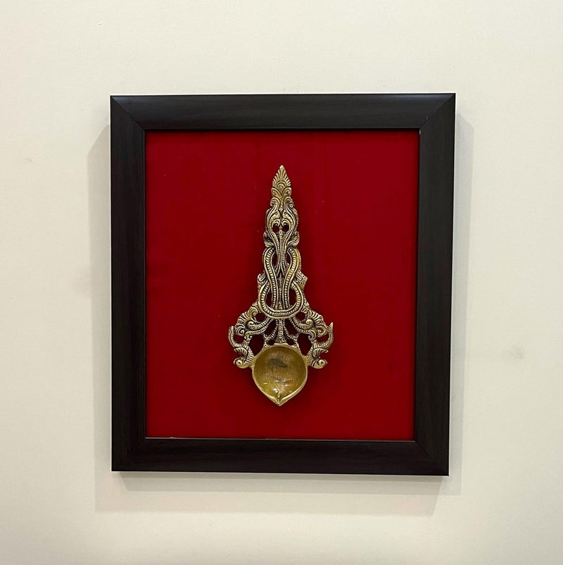 Yathashilpam Yathashilpam Brass Indian Traditional Wall Art I Antique Framed Decor I Wall Art for Living Room I Aesthetic Home Decor I Wall Hanging for Home Decoration I Yellow Antique I 27 cm x 29 cm I Pack of 1 Brass On Red Silk  - Image 1