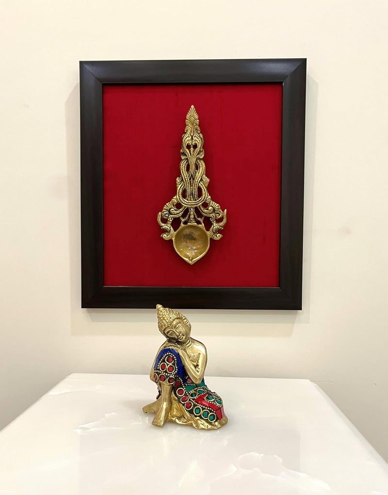 Yathashilpam Yathashilpam Brass Indian Traditional Wall Art I Antique Framed Decor I Wall Art for Living Room I Aesthetic Home Decor I Wall Hanging for Home Decoration I Yellow Antique I 27 cm x 29 cm I Pack of 1 Brass On Red Silk  - Image 2
