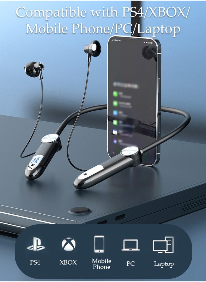 DUNISO Wireless Bluetooth 5.3 Headphones Neckband Headset With Retractable Earbuds Noise Cancelling Stereo Sweatproof Earphones With Mic For Gym Running Office  - Image 3