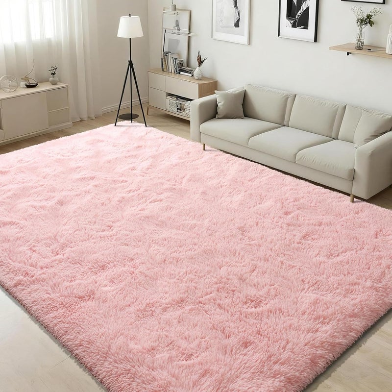 ISEAU Fluffy Rug Dorm College Apartment Carpets Soft Shaggy Area Rugs Indoor Floor Mats for Kids Room Fuzzy Carpet Bedside for Boys Girls Bedroom Living Room Home Decor Mat, 5ft x 8ft, Pink - Image 1