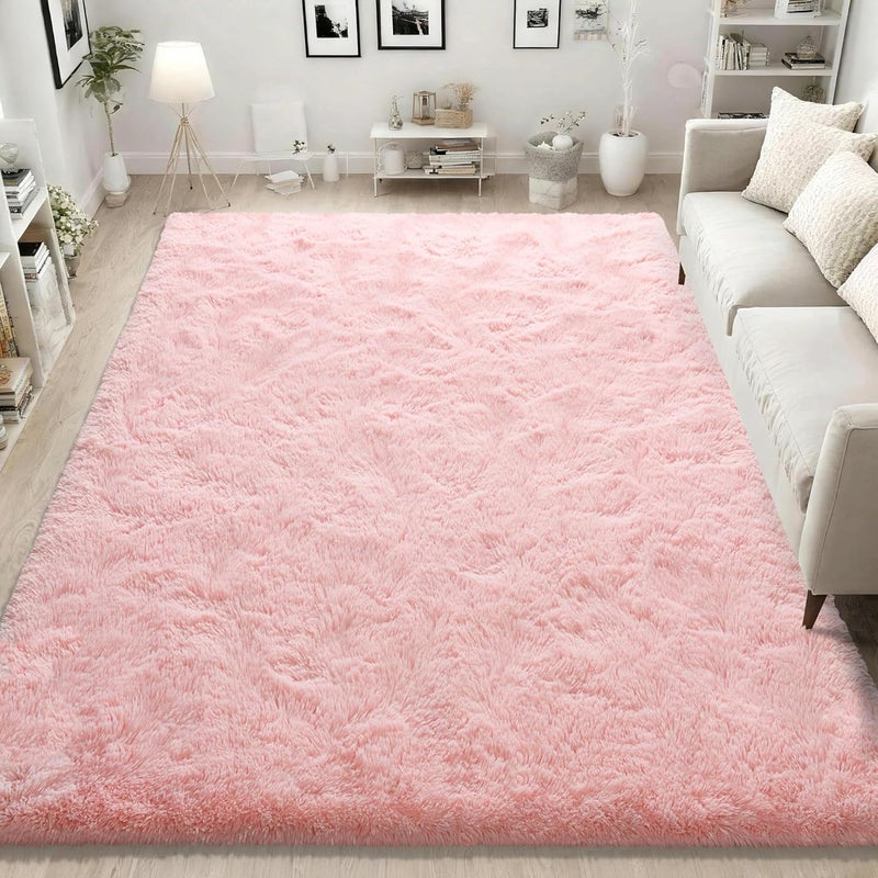 ISEAU Fluffy Rug Dorm College Apartment Carpets Soft Shaggy Area Rugs Indoor Floor Mats for Kids Room Fuzzy Carpet Bedside for Boys Girls Bedroom Living Room Home Decor Mat, 5ft x 8ft, Pink - Image 5