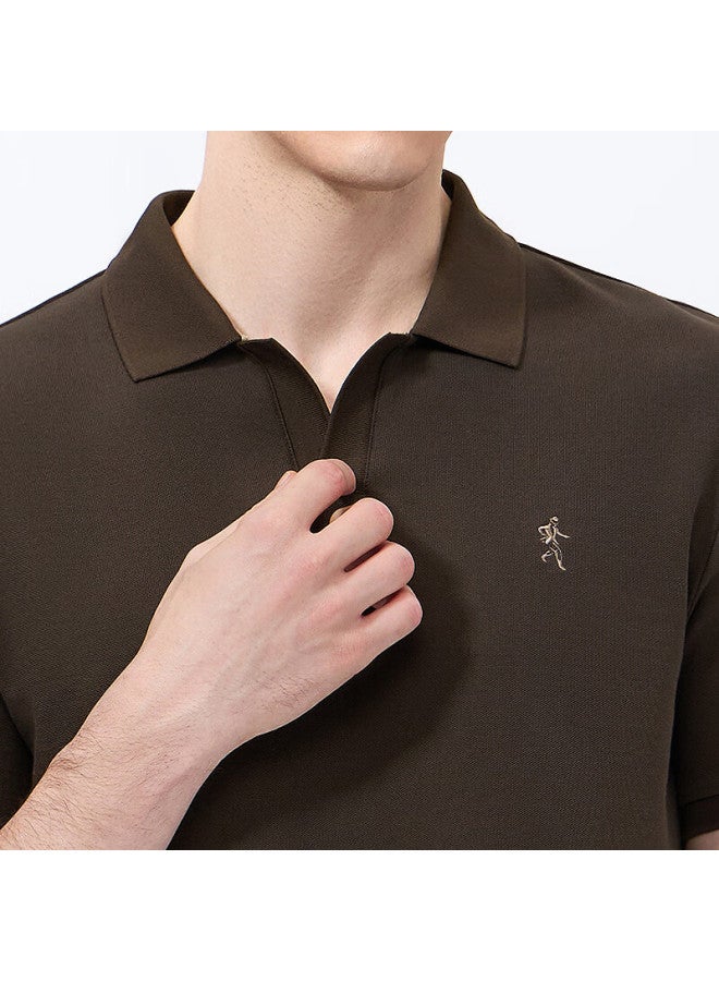Dancing Wolves fashion V-neck Cool And Breathable Men's Short Sleeve Polo 306 Brown XL - Image 5