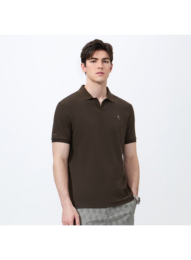Dancing Wolves fashion V-neck Cool And Breathable Men's Short Sleeve Polo 306 Brown XL - Image 3