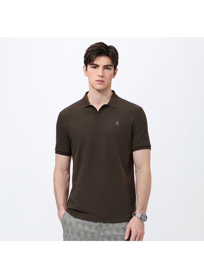 Dancing Wolves fashion V-neck Cool And Breathable Men's Short Sleeve Polo 306 Brown XL - Image 2